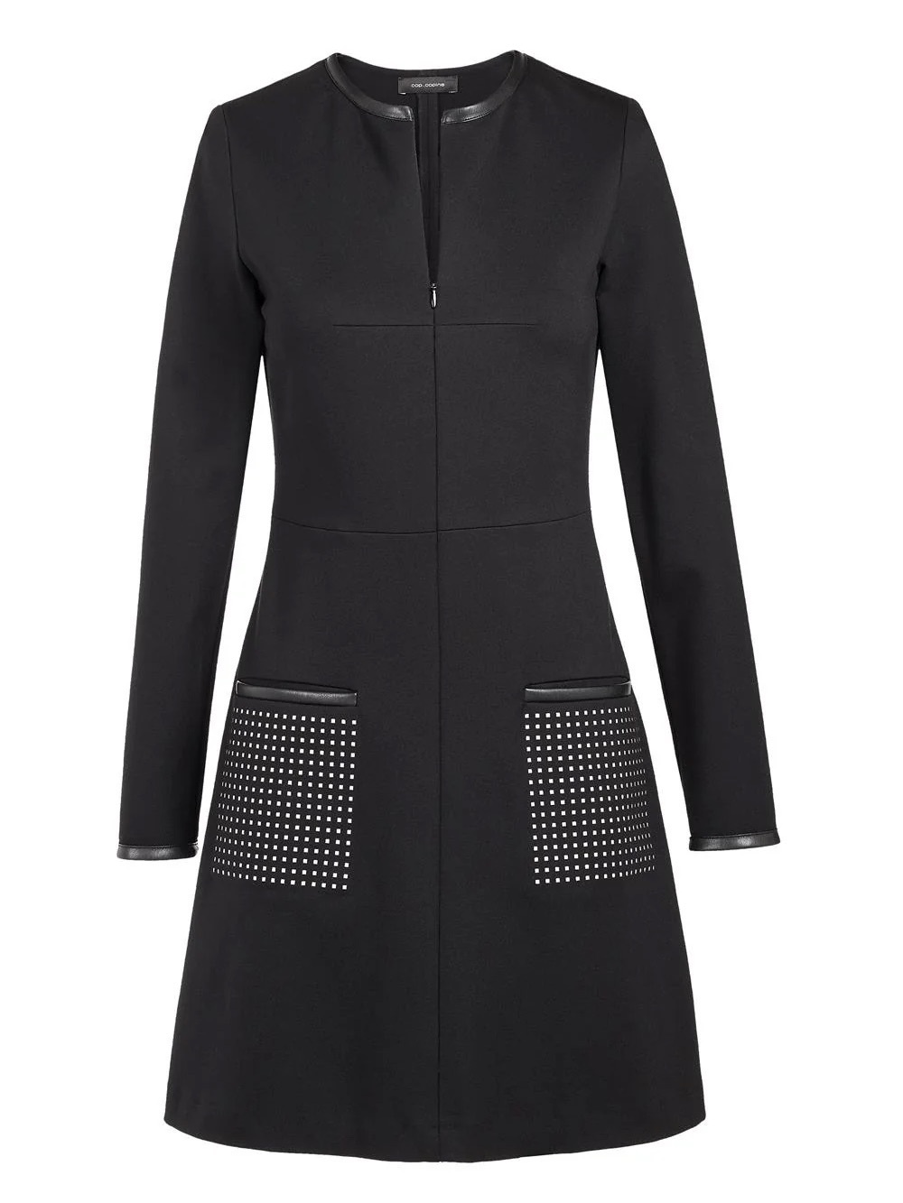 Cop.Copine Black Long-Sleeve A-Line Dress with Studded Pockets 38 Koban Robe